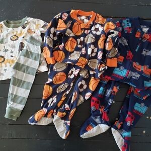 Carter's Bundle of 3 Pajamas 12 18 2T Baby Toddler Sports Animals Fire Trucks